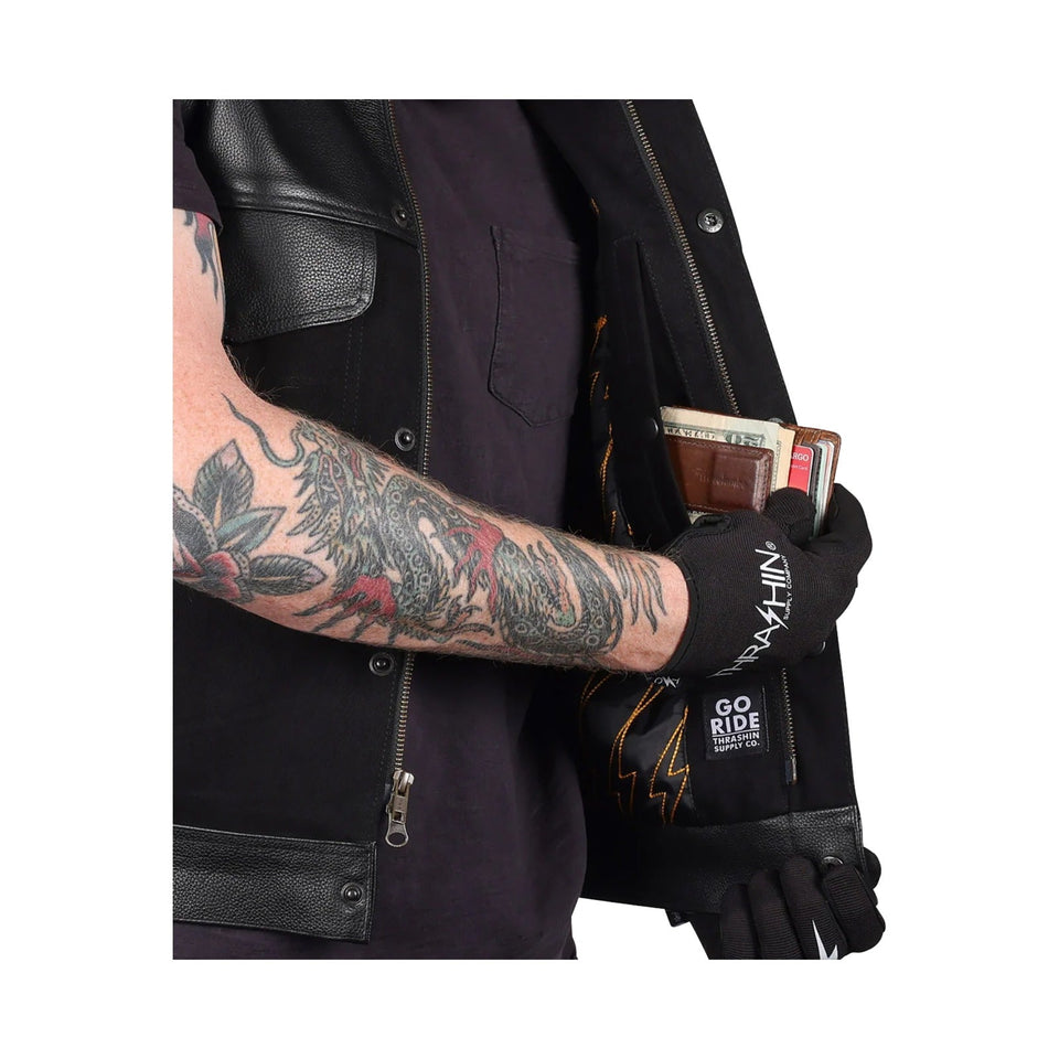THRASHIN SUPPLY CO. - KANAN LEATHER/DENIM RIDING VEST - BLACK