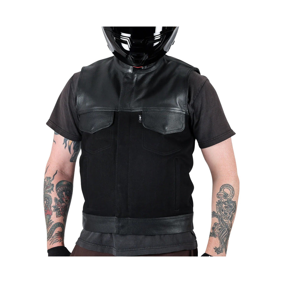 THRASHIN SUPPLY CO. - KANAN LEATHER/DENIM RIDING VEST - BLACK