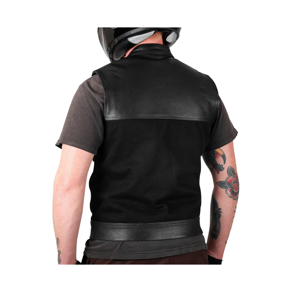 THRASHIN SUPPLY CO. - KANAN LEATHER/DENIM RIDING VEST - BLACK