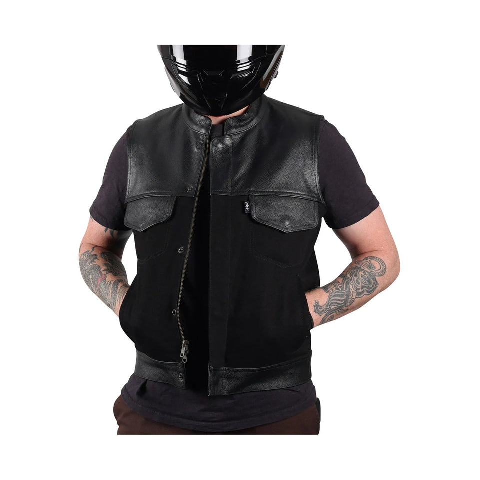 THRASHIN SUPPLY CO. - KANAN LEATHER/DENIM RIDING VEST - BLACK
