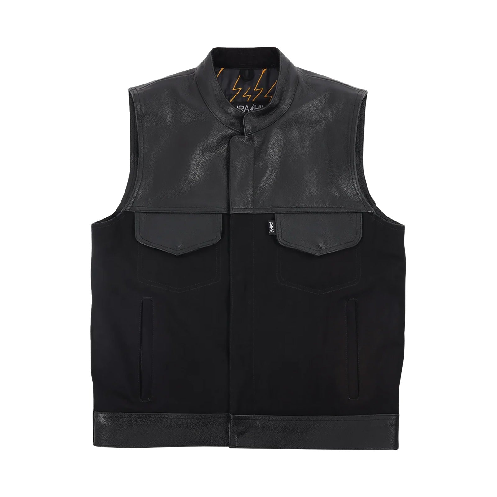THRASHIN SUPPLY CO. - KANAN LEATHER/DENIM RIDING VEST - BLACK