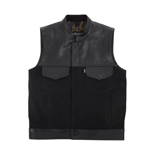THRASHIN SUPPLY CO. - KANAN LEATHER/DENIM RIDING VEST - BLACK