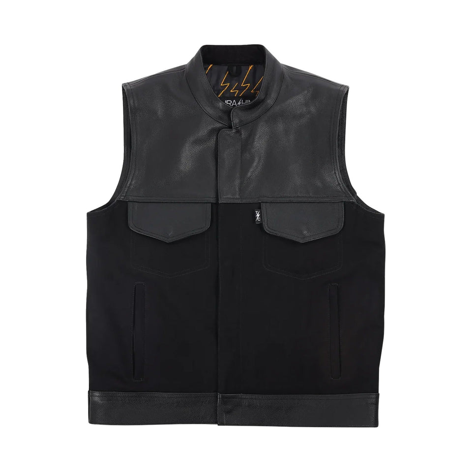 THRASHIN SUPPLY CO. - KANAN LEATHER/DENIM RIDING VEST - BLACK