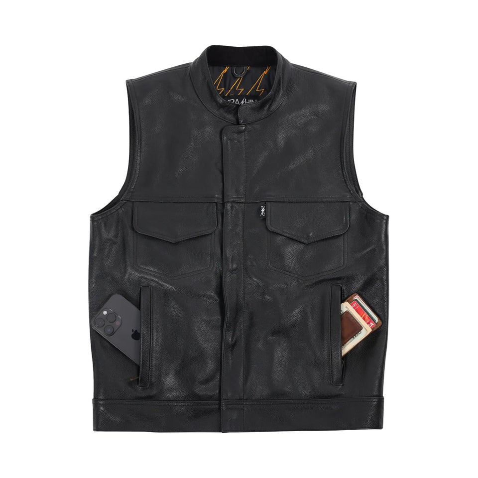THRASHIN SUPPLY CO. - MULHOLLAND LEATHER RIDING VEST - BLACK