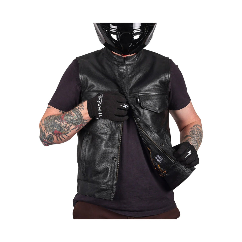 THRASHIN SUPPLY CO. - MULHOLLAND LEATHER RIDING VEST - BLACK