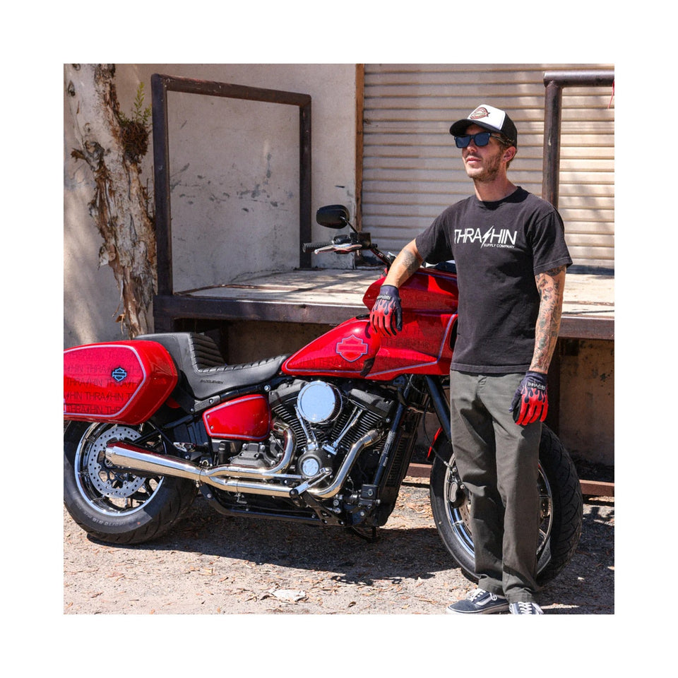 THRASHIN SUPPLY CO. - STEALTH LEATHER PALM FLAME GLOVES - RED