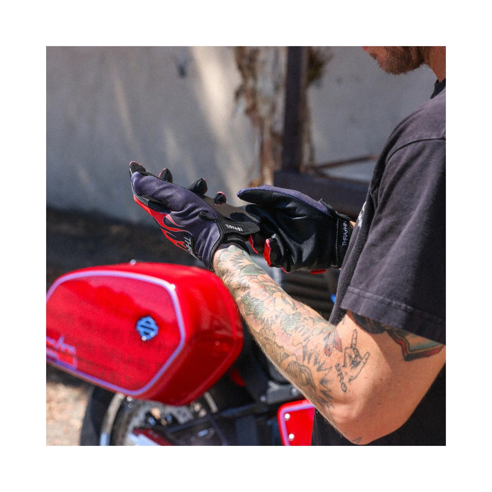THRASHIN SUPPLY CO. - STEALTH LEATHER PALM FLAME GLOVES - RED