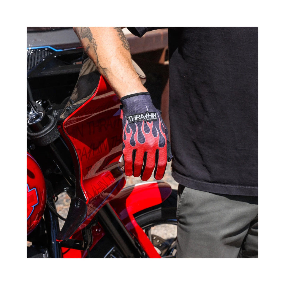 THRASHIN SUPPLY CO. - STEALTH LEATHER PALM FLAME GLOVES - RED