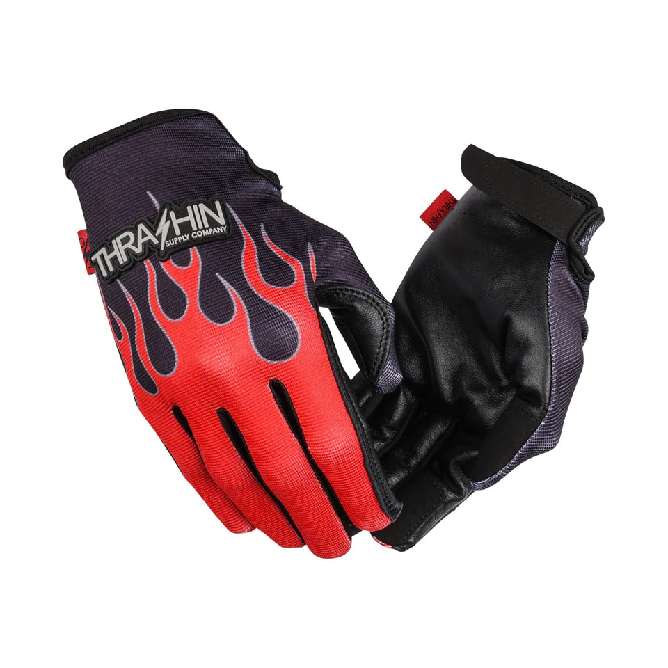 THRASHIN SUPPLY CO. - STEALTH LEATHER PALM FLAME GLOVES - RED