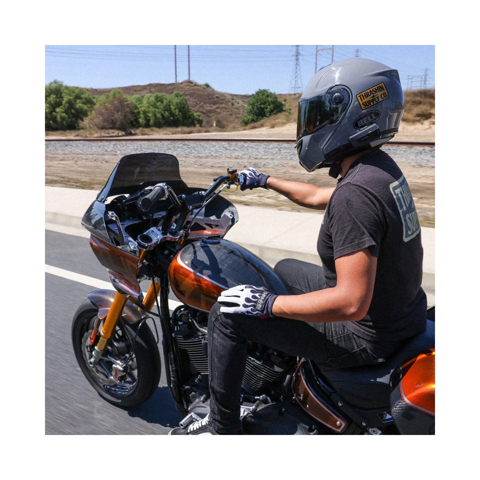 THRASHIN SUPPLY CO. - STEALTH LEATHER PALM FLAME GLOVES - GRAY