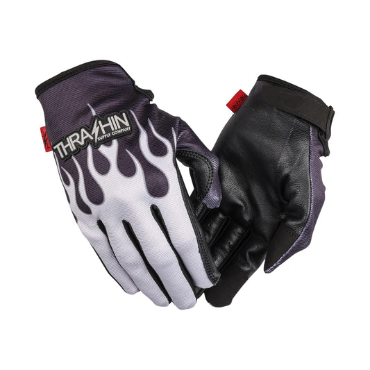THRASHIN SUPPLY CO. - STEALTH LEATHER PALM FLAME GLOVES - GRAY