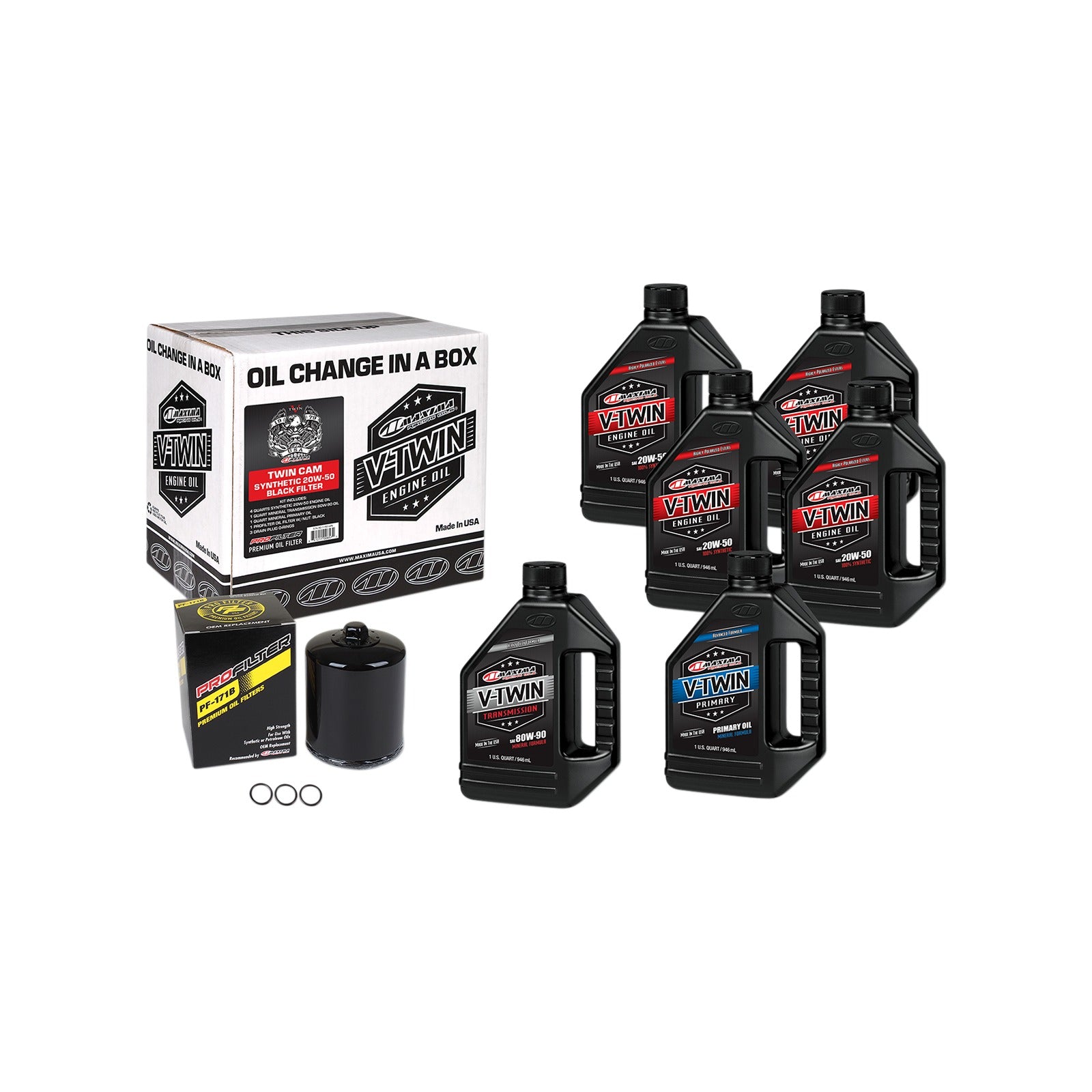 MAXIMA RACING OIL - TWIN CAM SYNTHETIC 20W-50 OIL CHANGE KIT - BLACK FILTER
