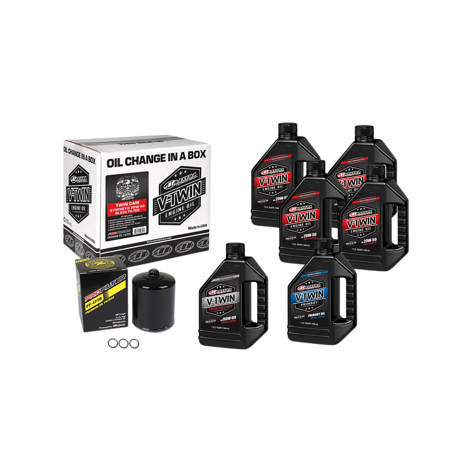 MAXIMA RACING OIL - TWIN CAM SYNTHETIC 20W-50 OIL CHANGE KIT - BLACK FILTER