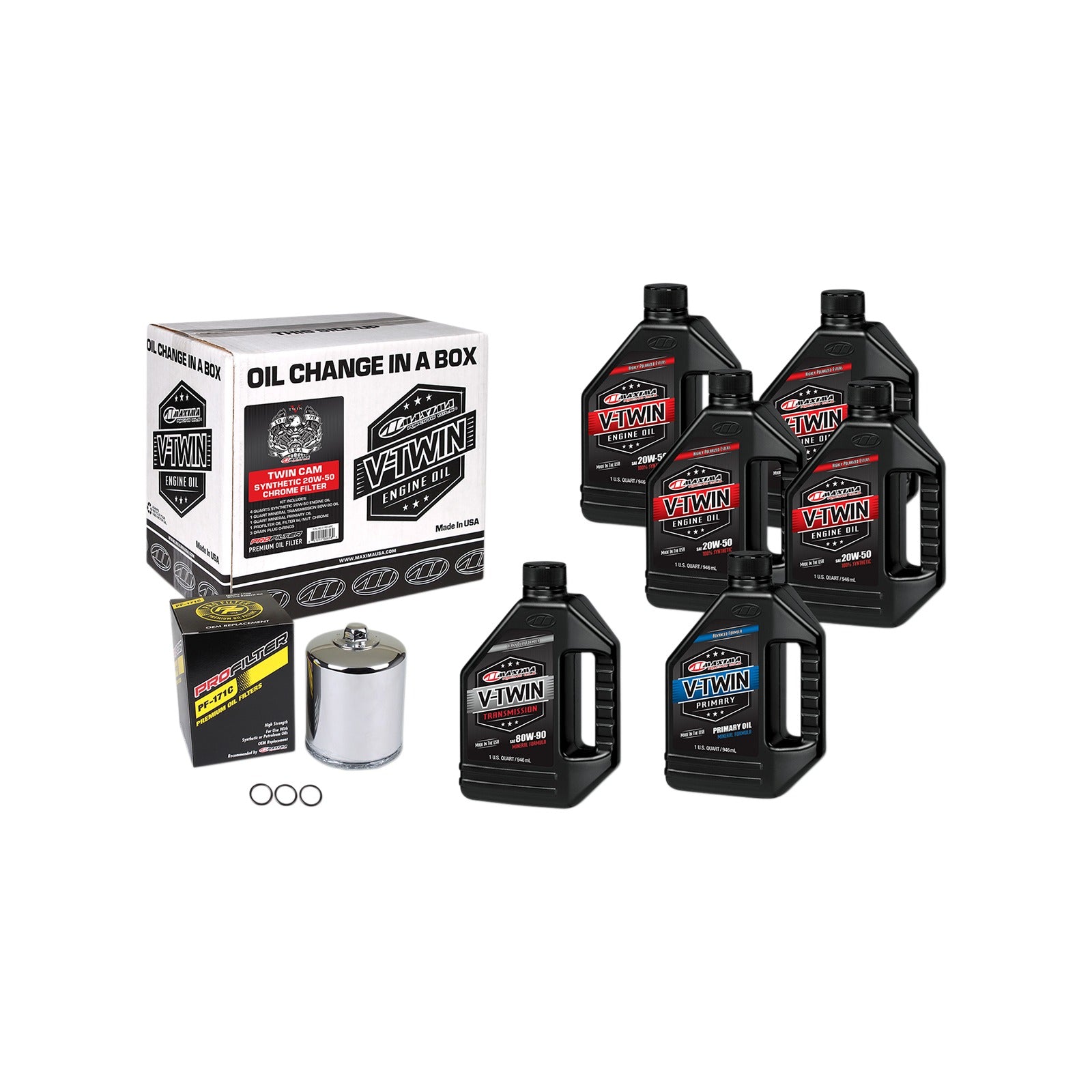 MAXIMA RACING OIL - TWIN CAM SYNTHETIC 20W-50 OIL CHANGE KIT - CHROME FILTER