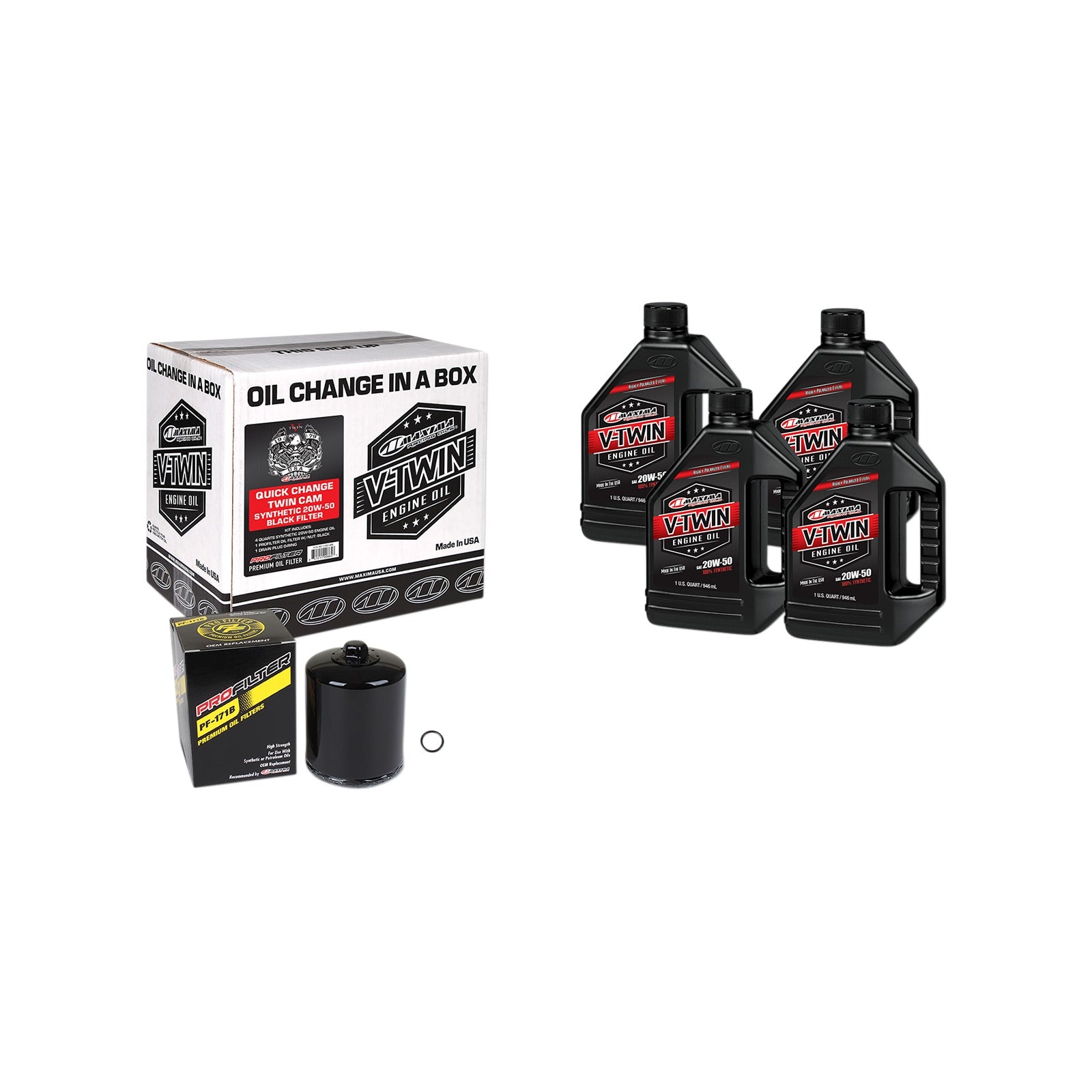 MAXIMA RACING OIL - QUICK CHANGE TWIN CAM SYNTHETIC 20W-50 OIL CHANGE KIT - BLACK FILTER