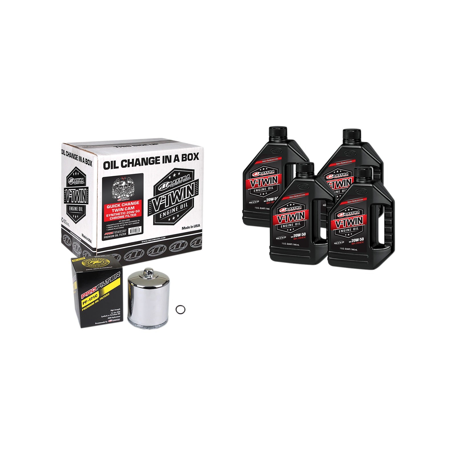 MAXIMA RACING OIL - QUICK CHANGE TWIN CAM SYNTHETIC 20W-50 OIL CHANGE KIT - CHROME FILTER