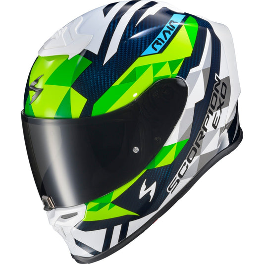 SCORPION EXO - EXO-R1 AIR FULL FACE HELMET CARBON RASTOR WHT/GRN/BLUE SM