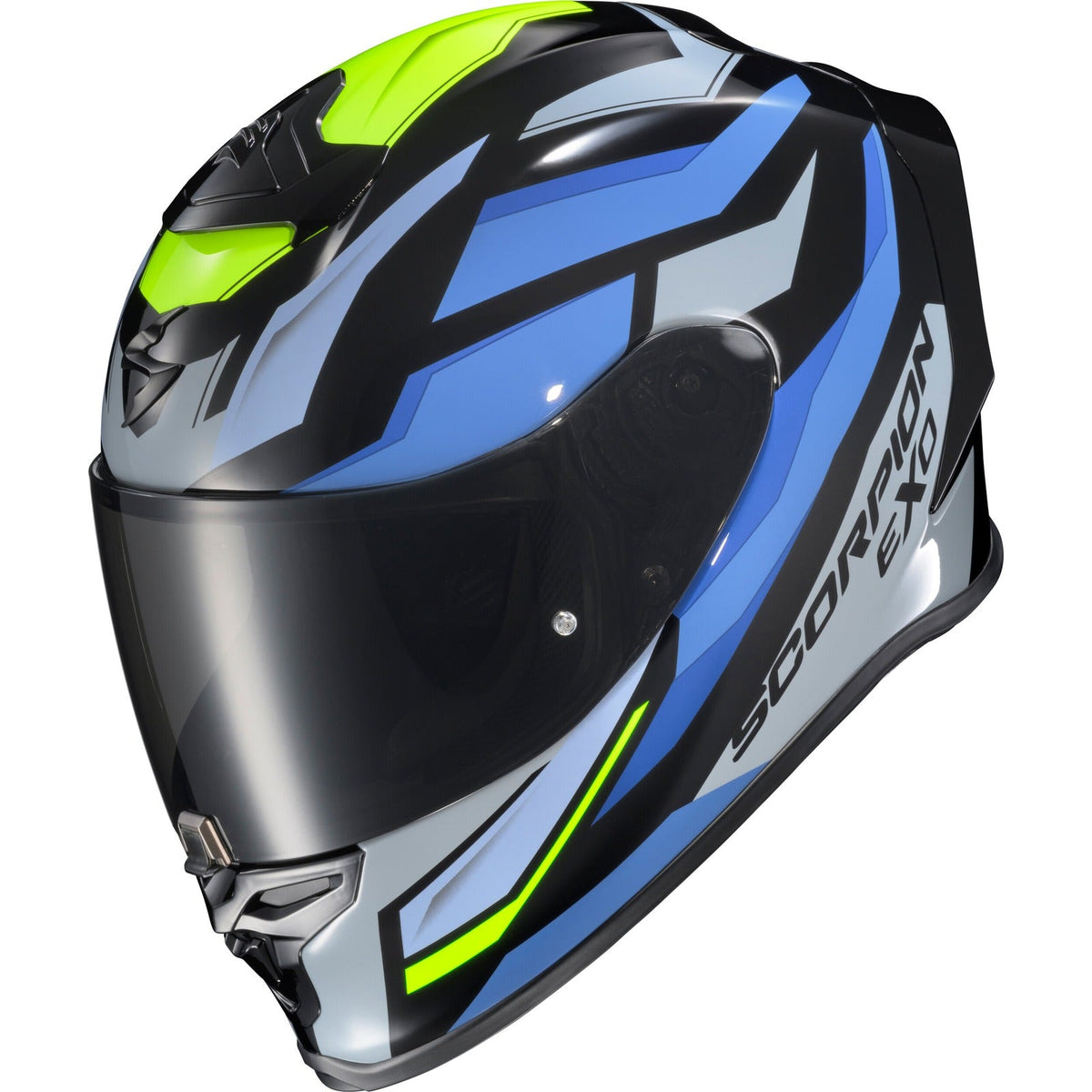 Scorpion EXO R1 Air Full Face Helmet Raven Black/blue/hi Viz Medium