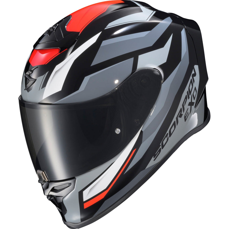 SCORPION EXO - EXO-R1 AIR FULL FACE HELMET RAVEN BLACK/RED/GREY SM