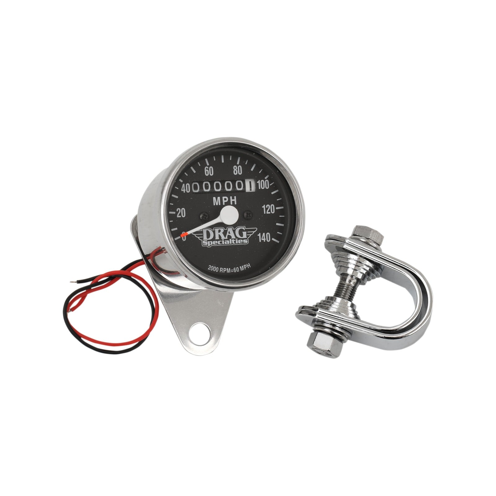 DRAG SPECIALTIES - 2.4" MPH MINI LED MECHANICAL SPEEDOMETER/INDICATORS - CHROME HOUSING - BLACK FACE - 2:1