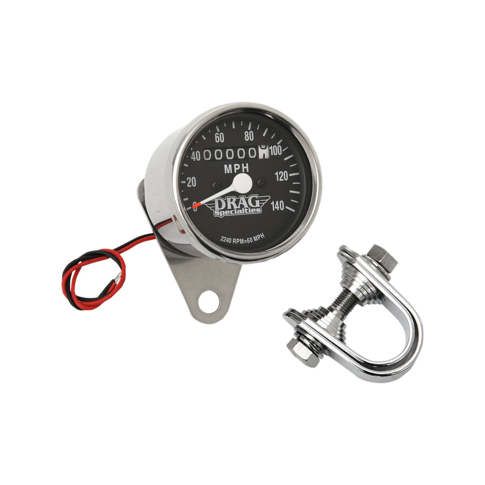 DRAG SPECIALTIES - 2.4" MPH MINI LED MECHANICAL SPEEDOMETER/INDICATORS - CHROME HOUSING - BLACK FACE - 2240:60