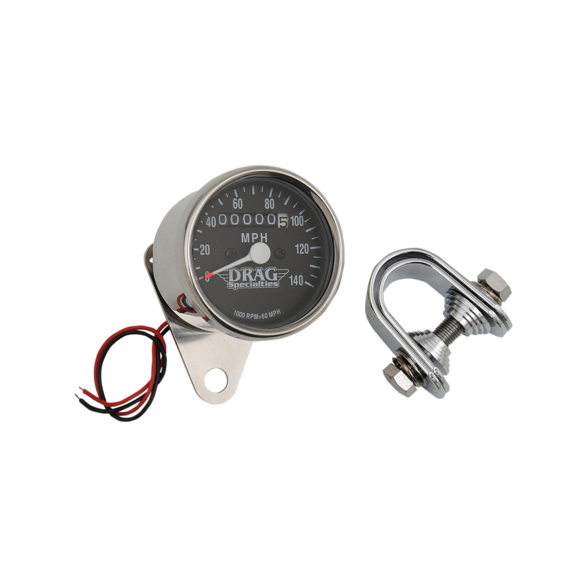 DRAG SPECIALTIES - 2.4" MPH MINI LED MECHANICAL SPEEDOMETER/INDICATORS - CHROME HOUSING - WHITE FACE - 2:1