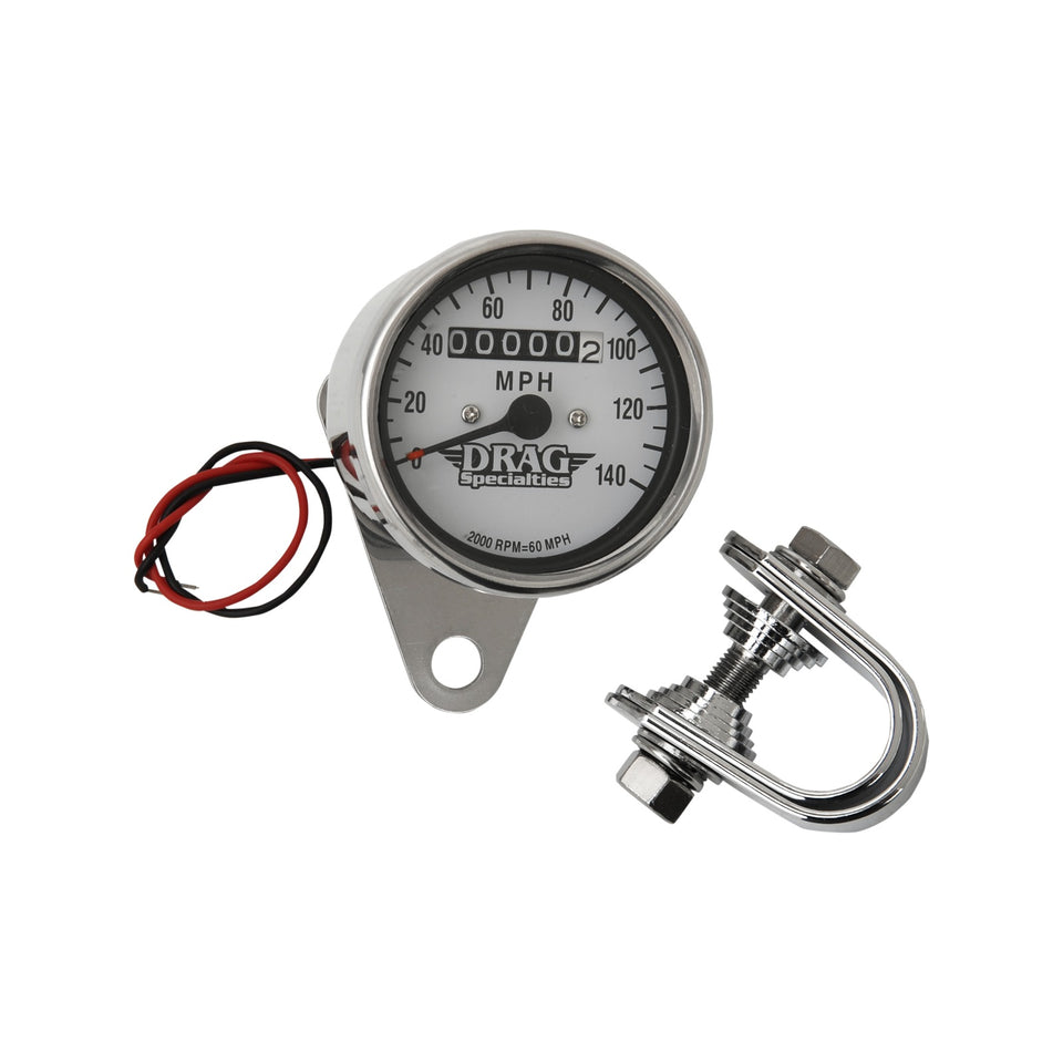 DRAG SPECIALTIES - 2.4" MPH MINI LED MECHANICAL SPEEDOMETER/INDICATORS - CHROME HOUSING - WHITE FACE - 2:1