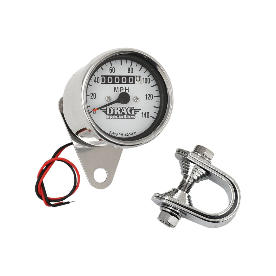 DRAG SPECIALTIES - 2.4" MPH MINI LED MECHANICAL SPEEDOMETER/INDICATORS - CHROME HOUSING - WHITE FACE - 2240:60